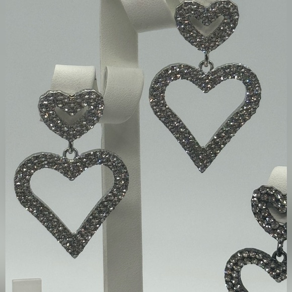 Open Heart Drop Dangle Earrings Made w/ Swarovski Crystal Gold Overlay - Picture 15 of 16